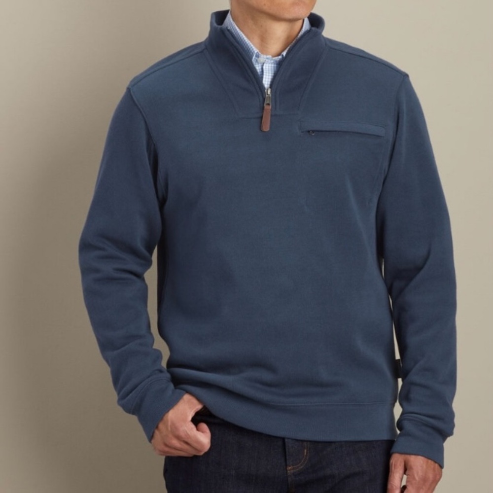 Duluth Class Act 1/4 Zip Rib Mock Pullover Sweater XL Navy Blue Cotton Knit